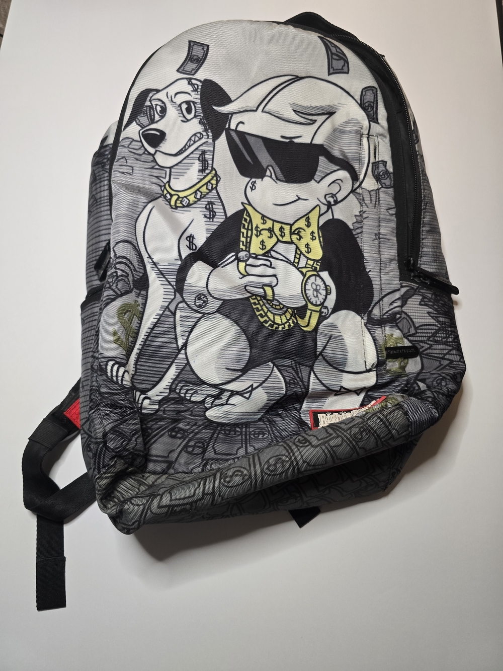 Sprayground Black Gray White Backpack with Yellow Accents